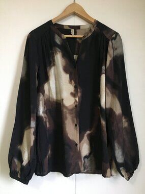 Soyaconcept Black Milky Whorled Marble Print Tunic Blouse XL Boho Peasant